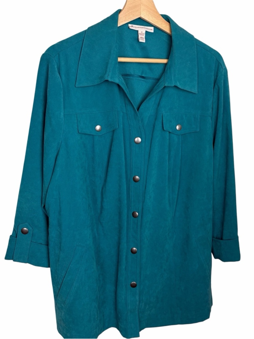 JM Collection Teal Faux Suede Jacket/Shirt, 2X